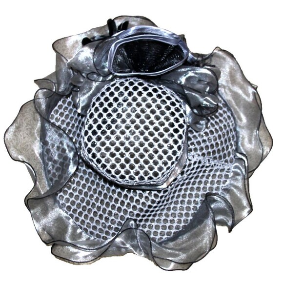 Womens Kentucky Derby Church Dress Hat Wide Brim Black Silver Tea Party Wedding main image 4